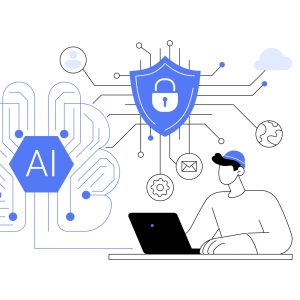 AI-Powered Network Security abstract concept vector illustration. Cybersecurity. Secure networks with AI monitoring for suspicious activities and intrusions. AI Technology. abstract metaphor.